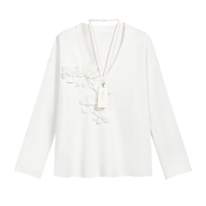 Handmade Flower Appliqué V-Neck Sweatshirt