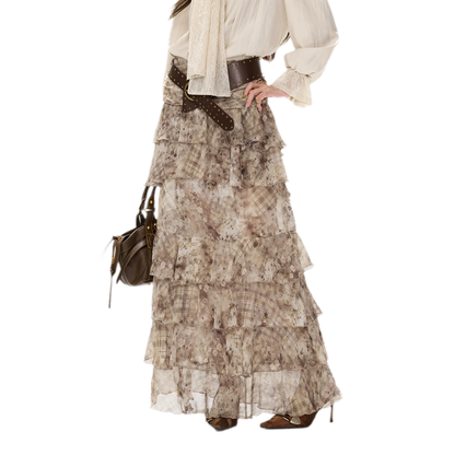 Vintage Ruffle Chiffon Maxi Skirt