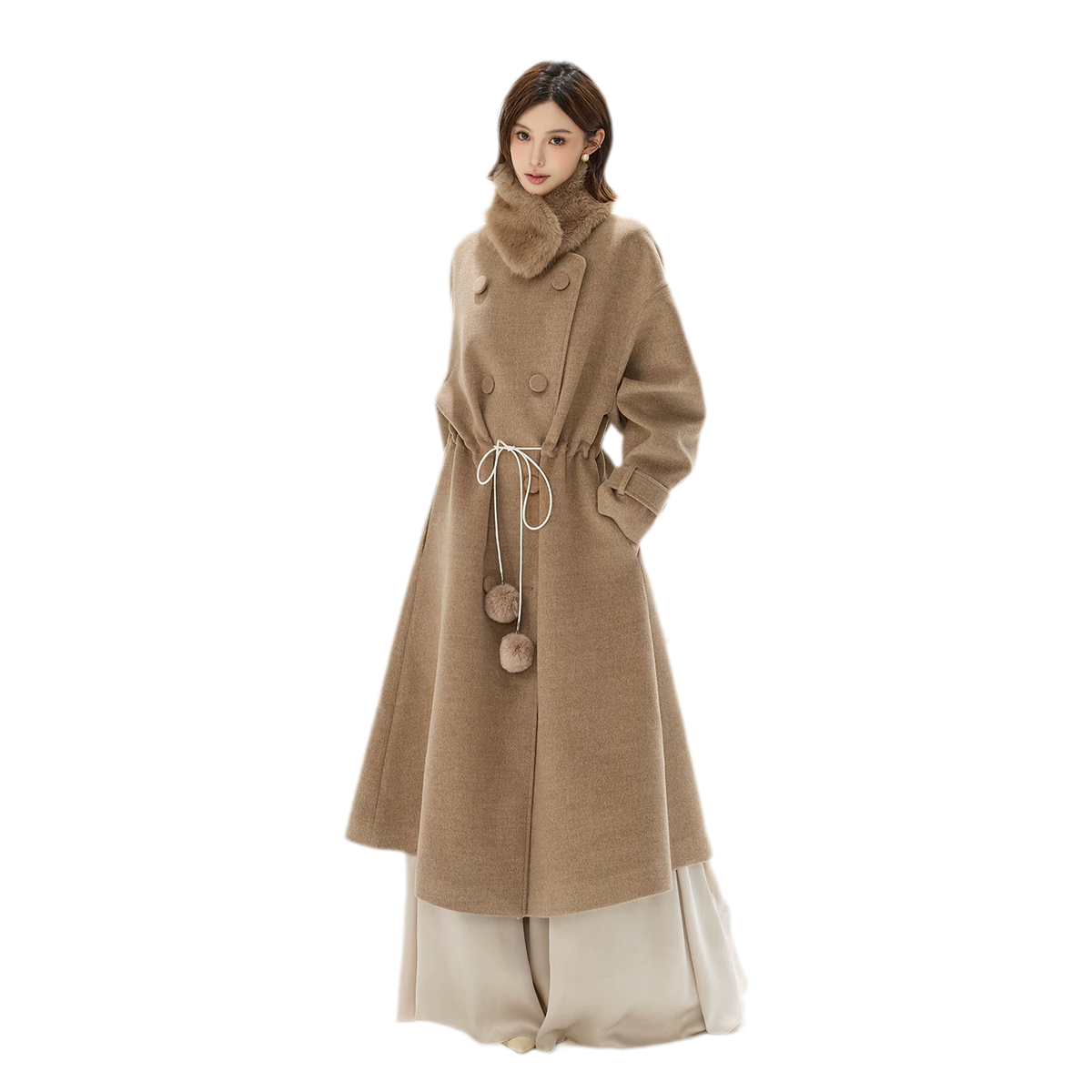 Detachable Fur Collar A-Line Coat