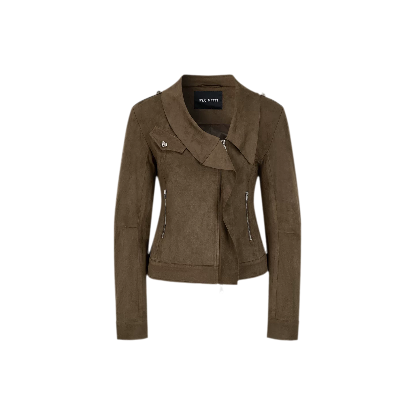 Suede-Effect Asymmetric Cropped Jacket