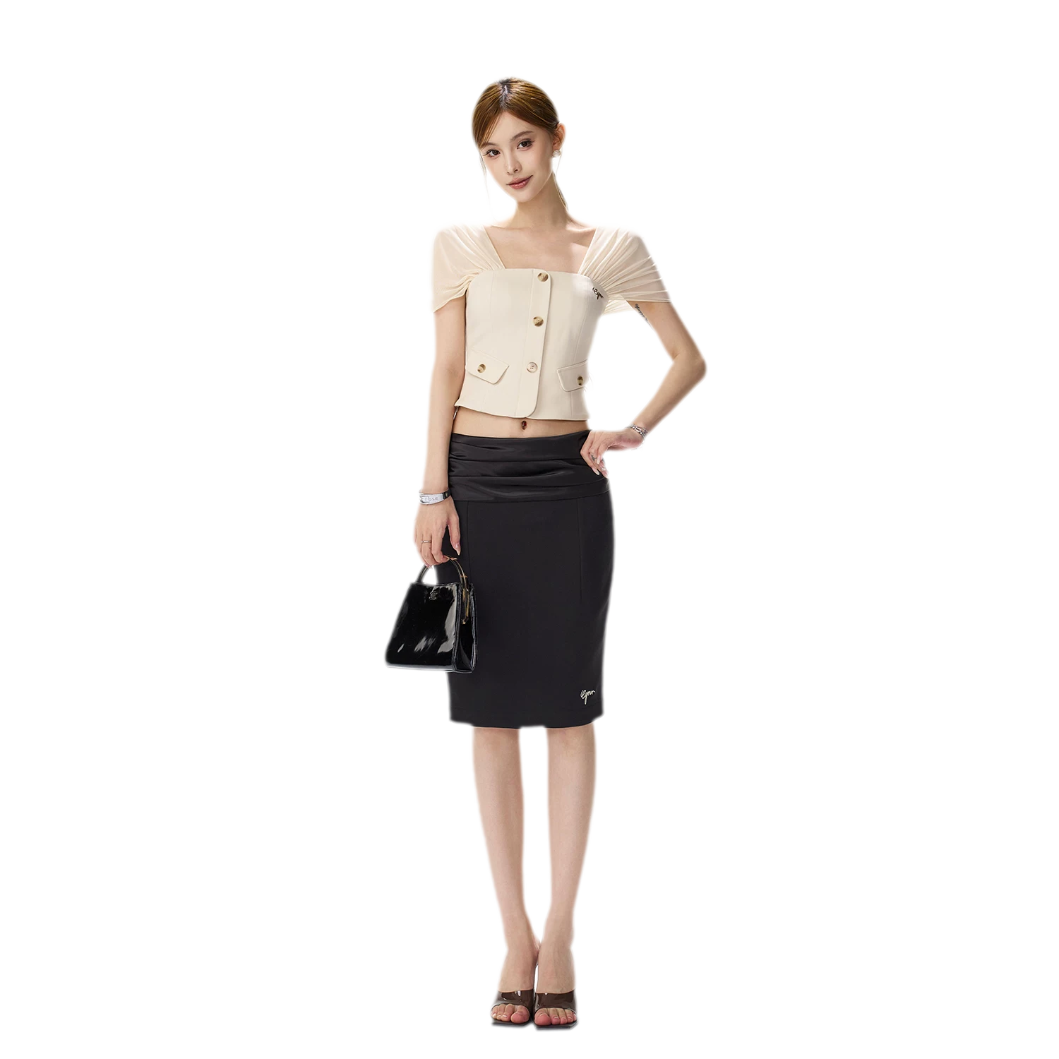 Satin Ruched Midi Skirt