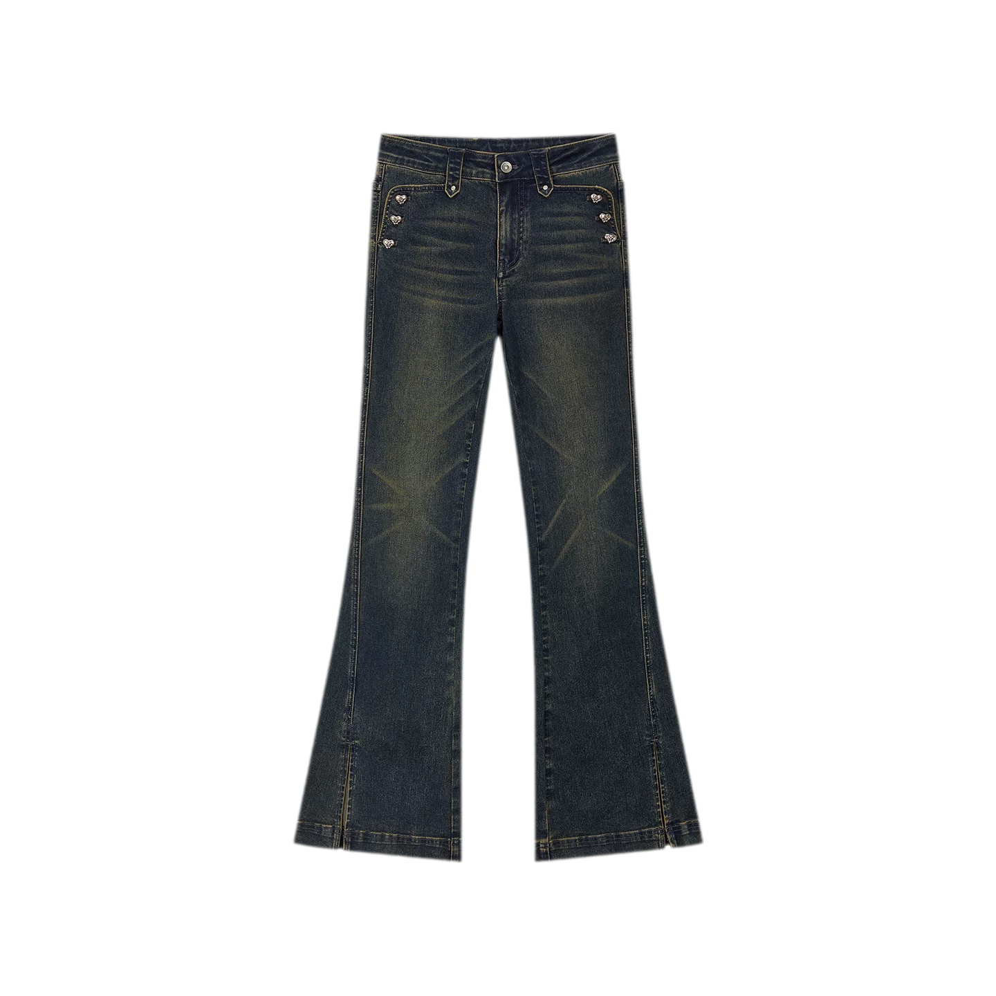 Washed Slit Flare Jeans