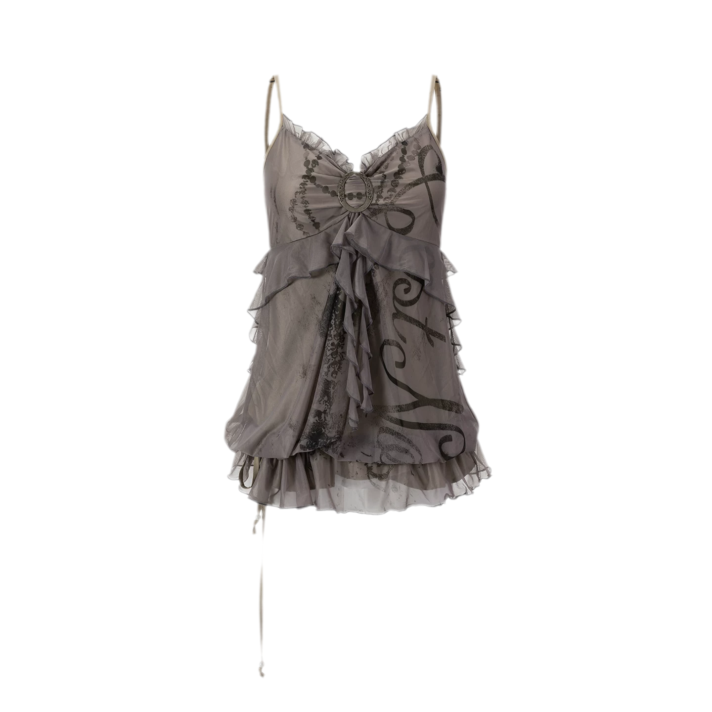 Graffiti Mesh Ruffle Camisole