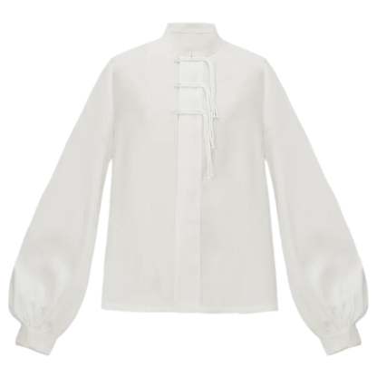 墨白 Ink White Jacquard Asymmetrical Stand-Collar