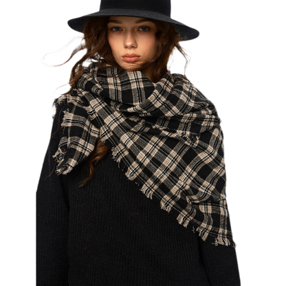 Wool Plaid Fringed Scarf