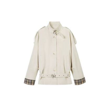Contrast Plaid Belted Mid-Length Jacket