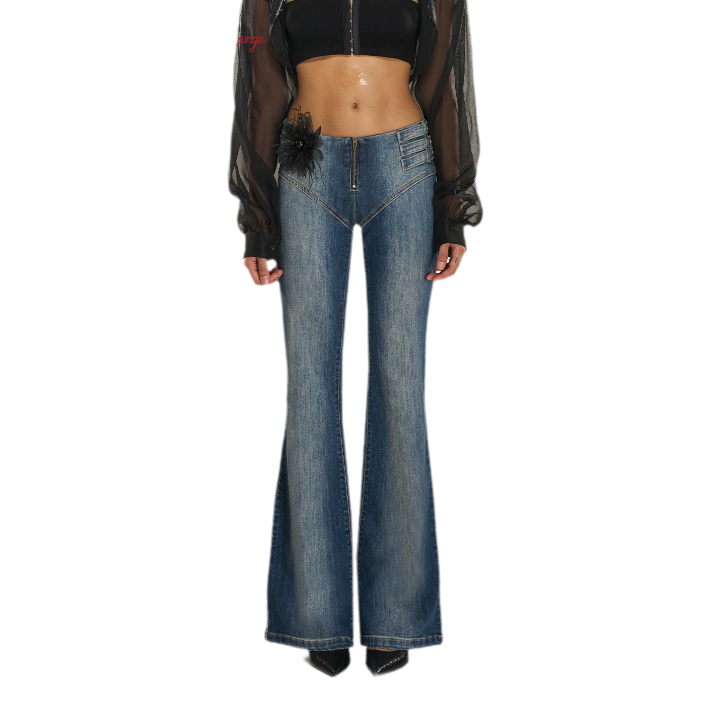 Washed Denim Multi-Belt Jeans