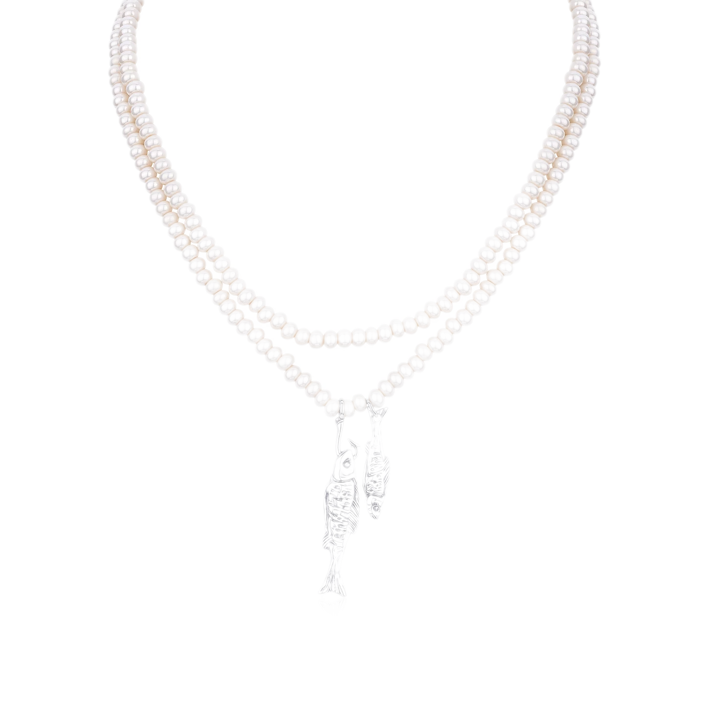 Double-Layer Beaded Fish Pendant Necklace