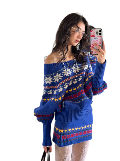 Fair Isle One-Shoulder Set