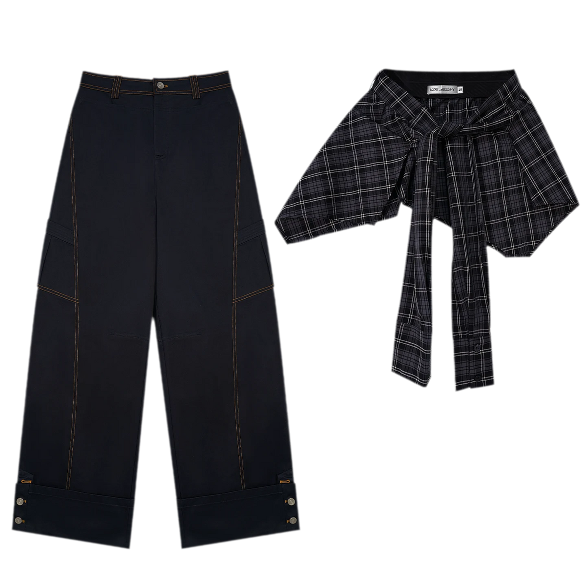 Pantaloni ampi a gamba curva lavati