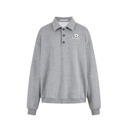 Textured Loose Polo Sweatshirt