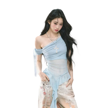 Sheer Asymmetric Mesh Tee