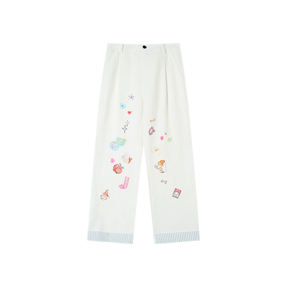 Cute Dog Sticker Cuffed Pants