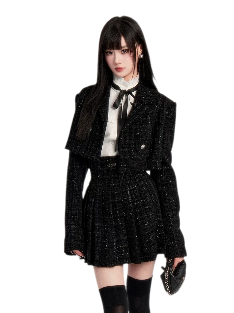 Tweed Ruffle Shirt Jacket Set