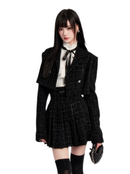 Tweed Ruffle Shirt Jacket Set