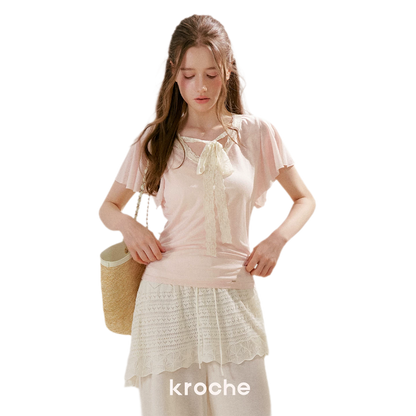Snowflake Tencel Linen Lace T-shirt