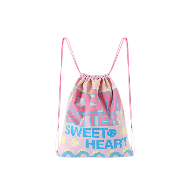 Screen-Printed Drawstring Shoulder Bag