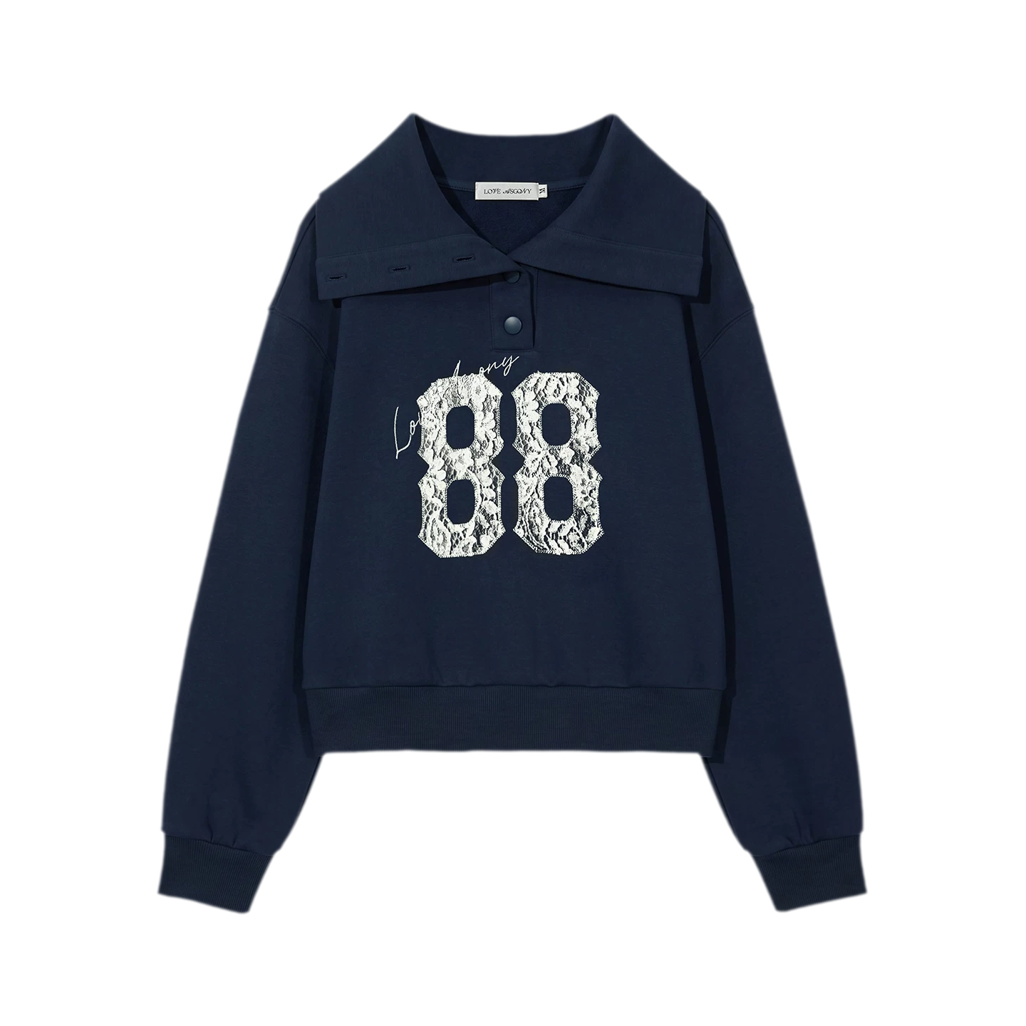 Lace Appliqué Cropped Sweatshirt