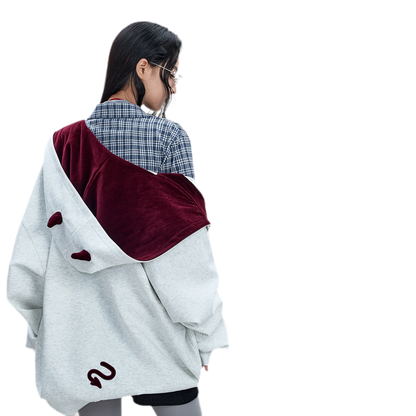 Oversized Devil Hooded Zip Jacket