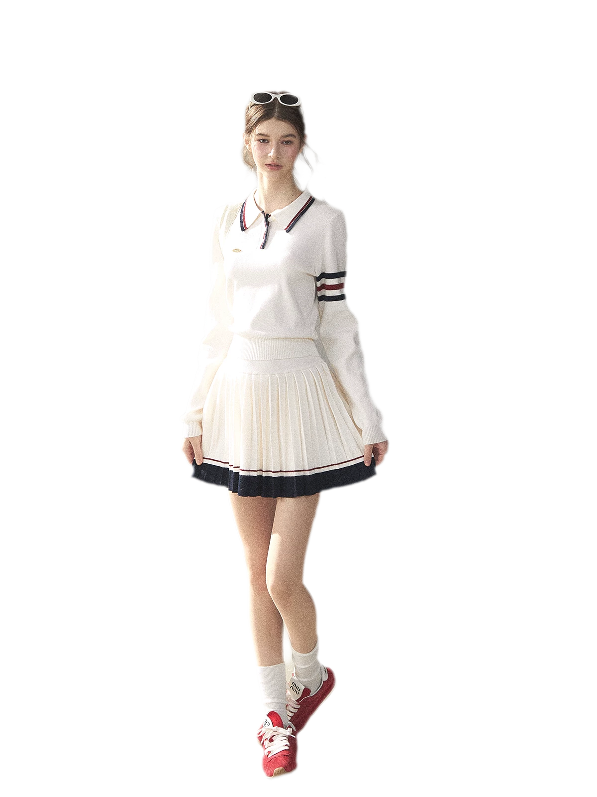 Jacquard Polo Pleated Skirt Set