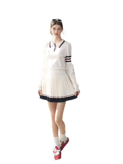 Jacquard Polo Pleated Skirt Set