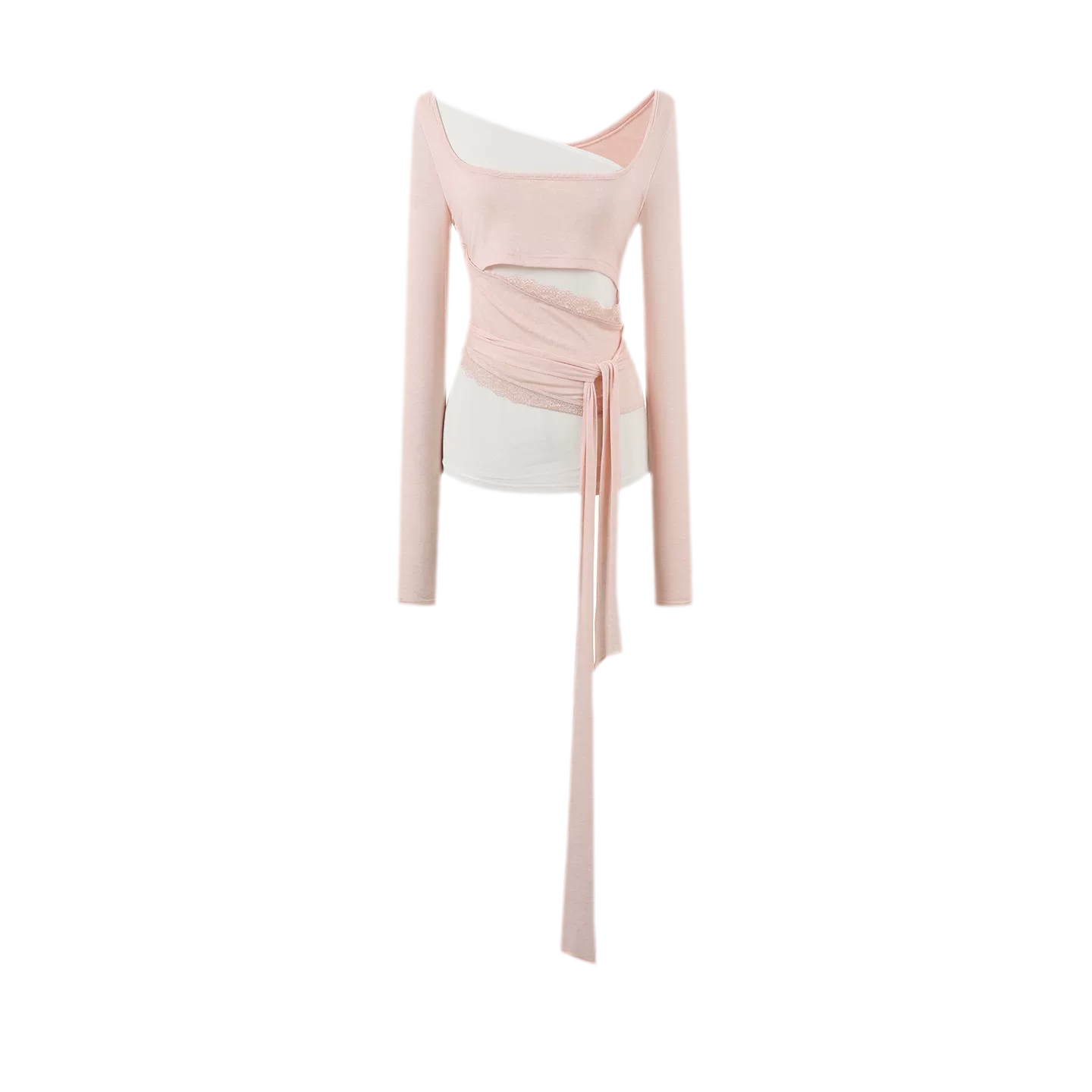 Ruched Sheer Crossover Long-Sleeve Top