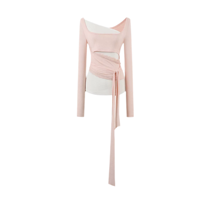 Ruched Sheer Crossover Long-Sleeve Top