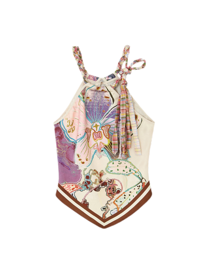 Reversible Satin Halter Top with Colorblock Weave