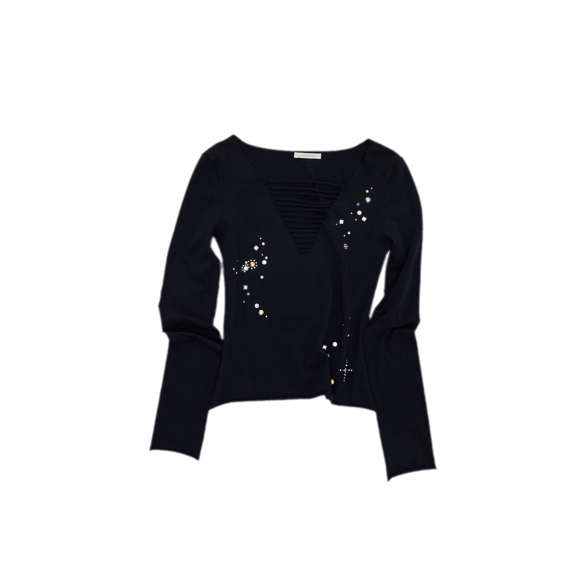 Haut à col en V avec découpes et strass