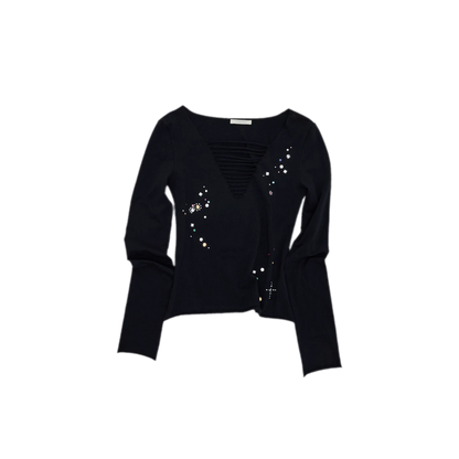 Haut à col en V avec découpes et strass