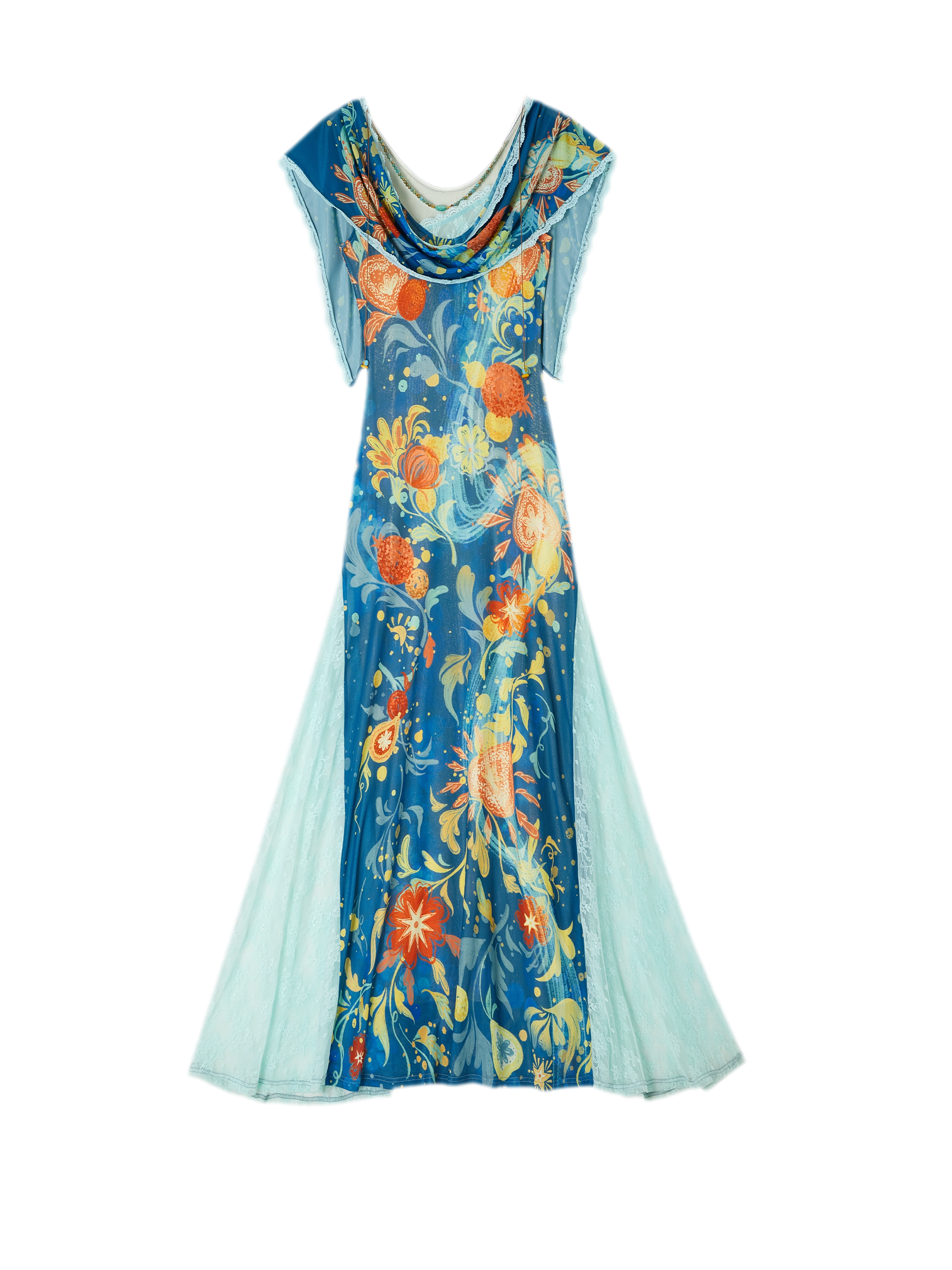 Beaded Lace Print Convertible Dress