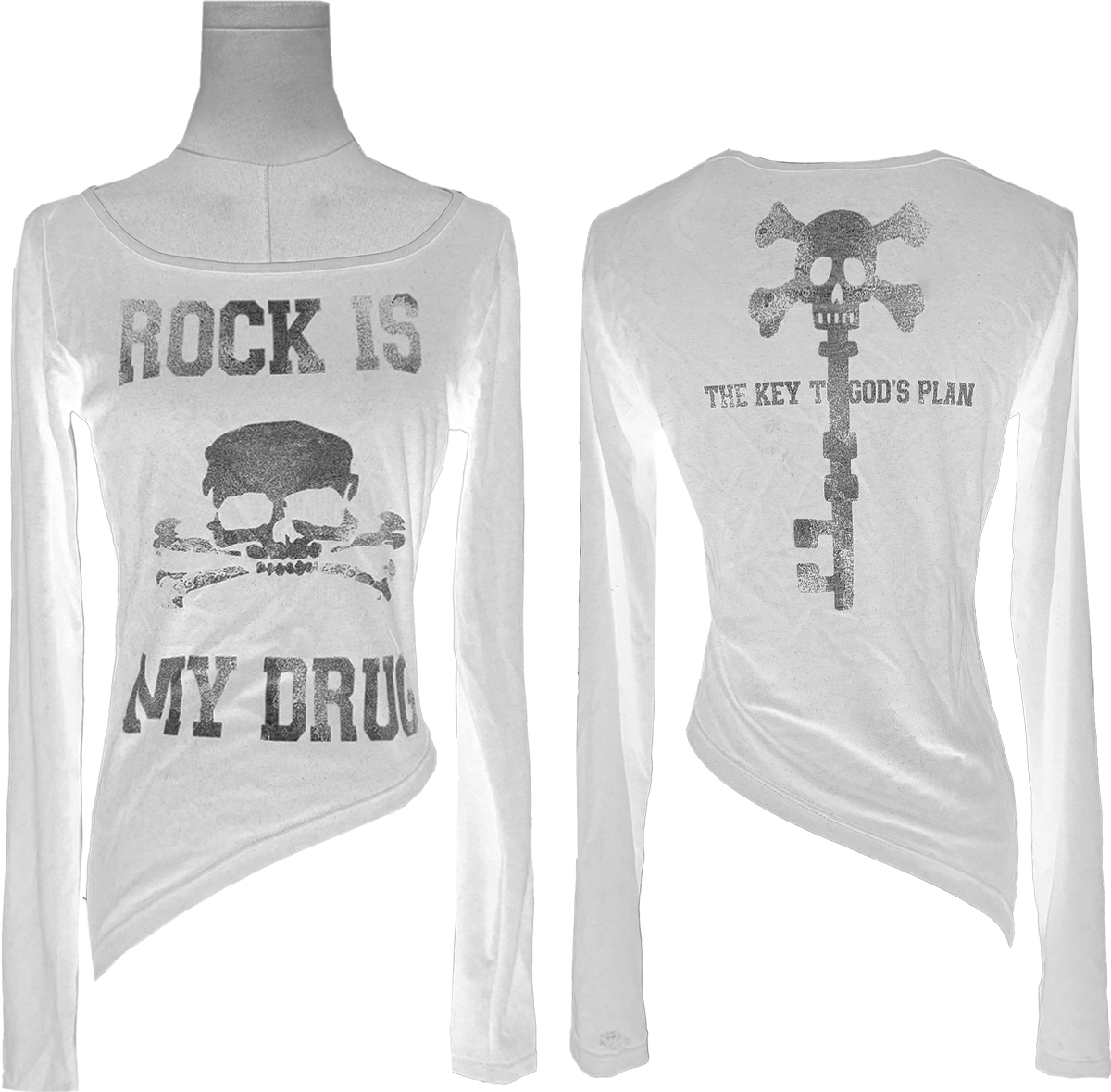 Distressed Graphic Fitted Long-Sleeve T-Shirt