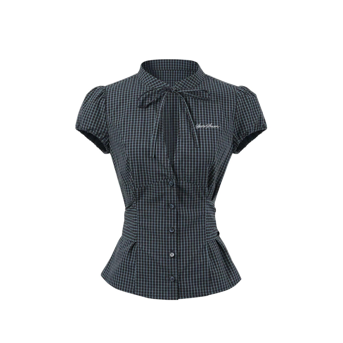 Retro Plaid Tie-Waist Hollow Waist Shirt