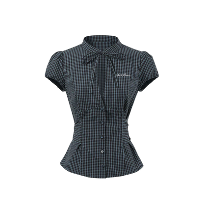 Retro Plaid Tie-Waist Hollow Waist Shirt