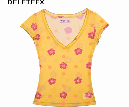 Floral V-Neck Fitted Tee