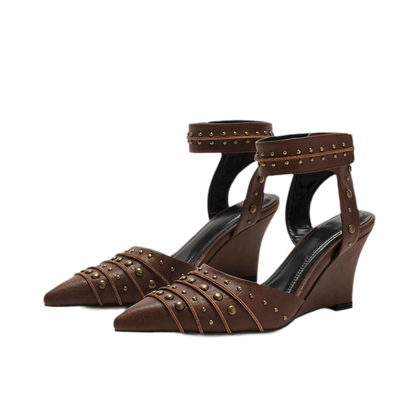 Studded Pointed-Toe Wedge Sandals