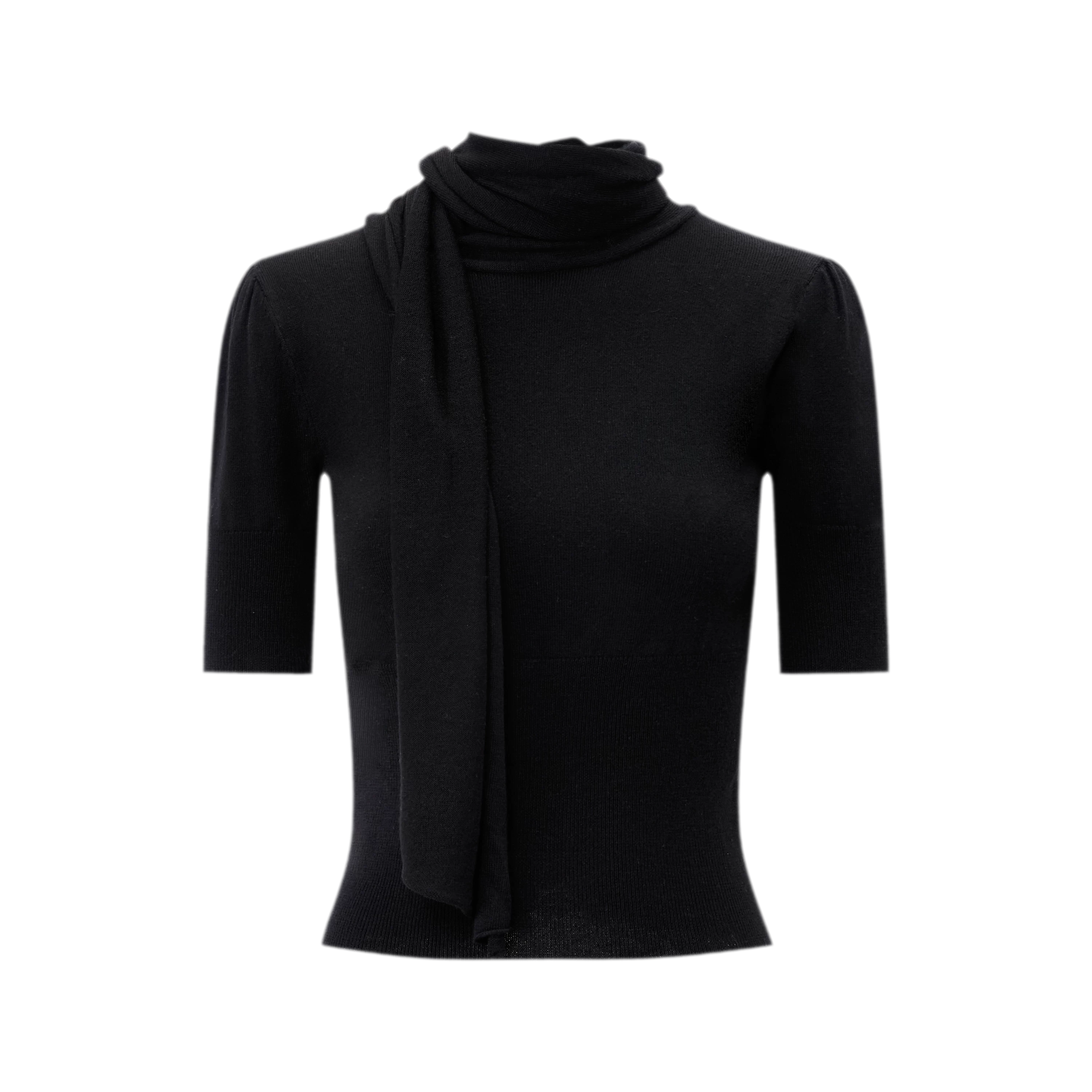 Wool-Blend Scarf-Neck Knit Top