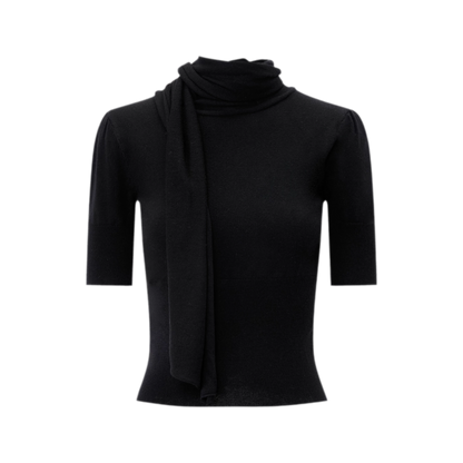 Wool-Blend Scarf-Neck Knit Top