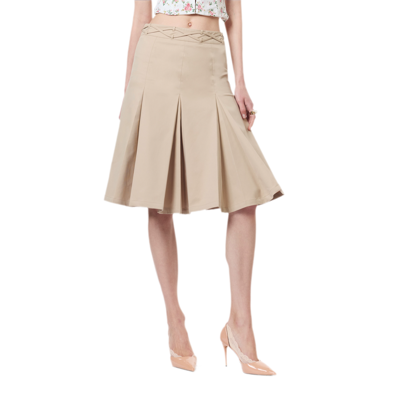 Low Waist Pleated A-Line Skirt