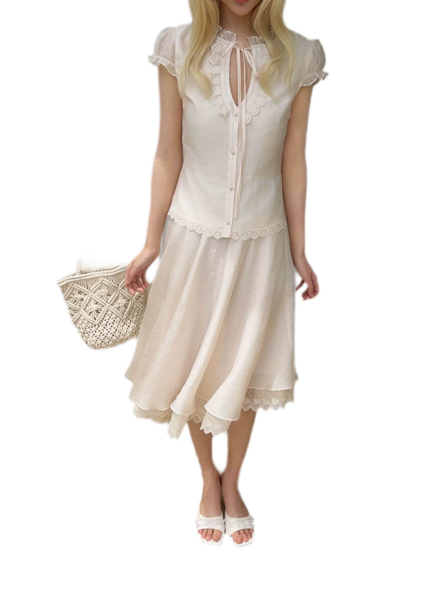 Sweet Lace Blouse Skirt