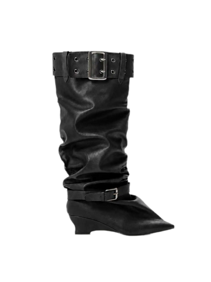 Pointed Slouchy Knee-High Boots