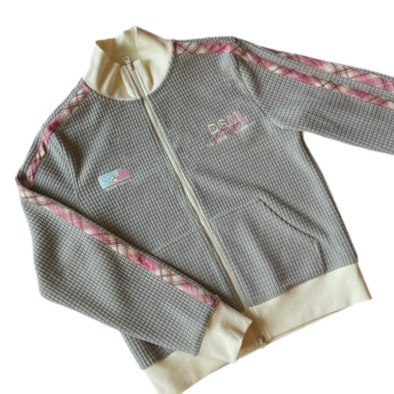 Waffle Knit Colorblock Zip-Up Cardigan