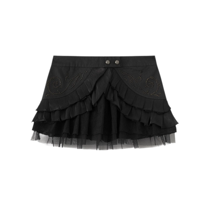 Studded Tiered Mini Skirt
