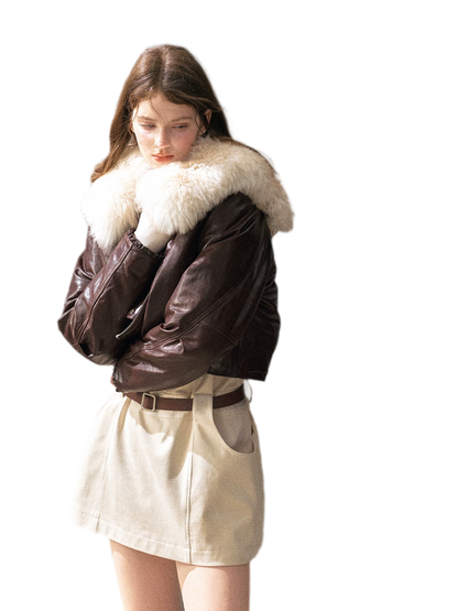 Sheepskin Cropped Goose-Down Jacket
