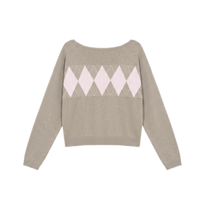 Argyle Off-Shoulder Knit Set