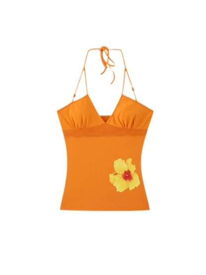 Beaded Floral Halter Tank Top
