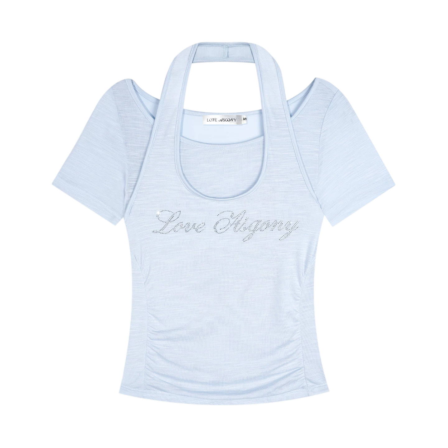 Lyocell Rhinestone Pleated Short Sleeve T-Shirt
