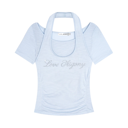 Lyocell Rhinestone Pleated Short Sleeve T-Shirt