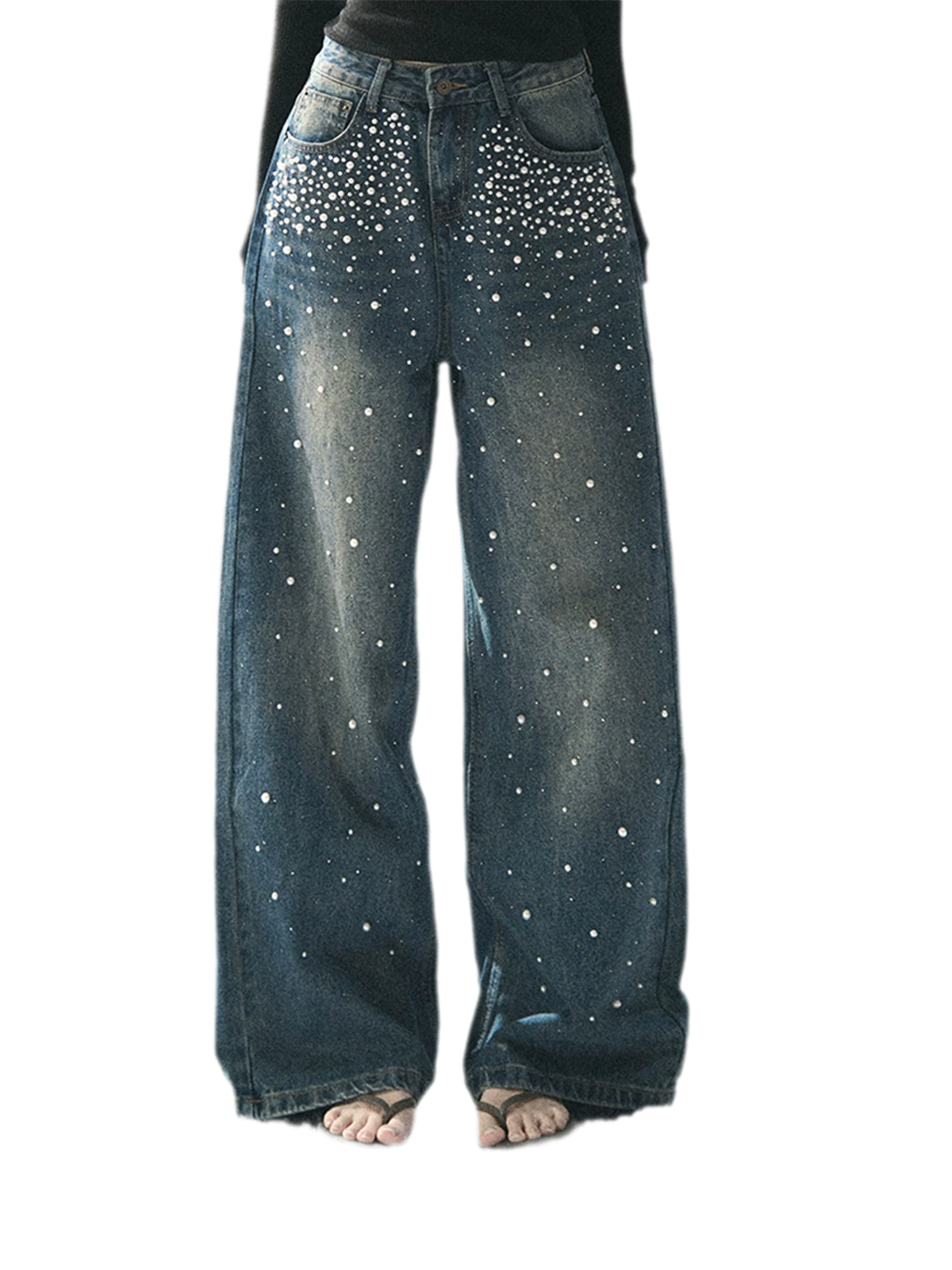 Washed Pearl Wide-Leg Jeans