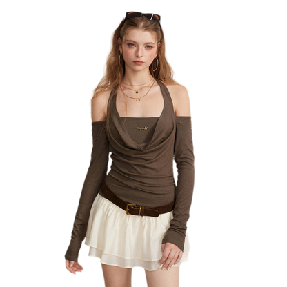Draped Off-Shoulder Long-Sleeve Top